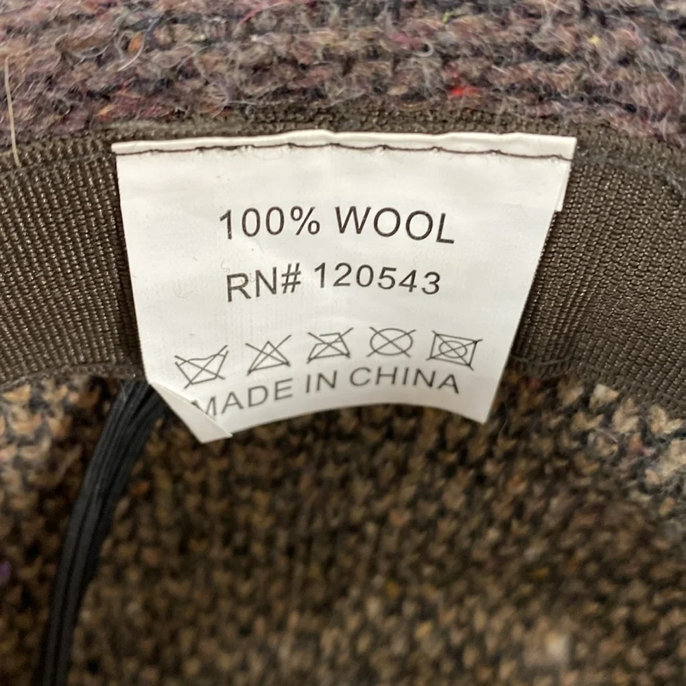 Ladies Fedora Hat 100% Wool Brown Tan Burgundy Stripe‎ 22.5” Circumference